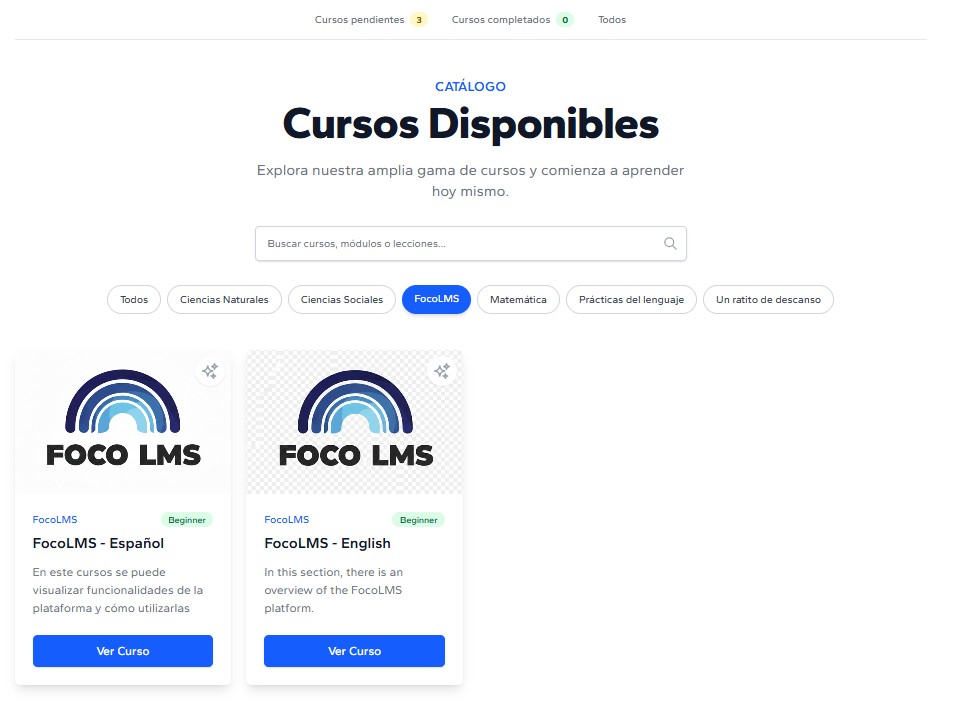 Courses home
